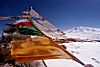 Prayer flags on a mountain pass in Tibet.
